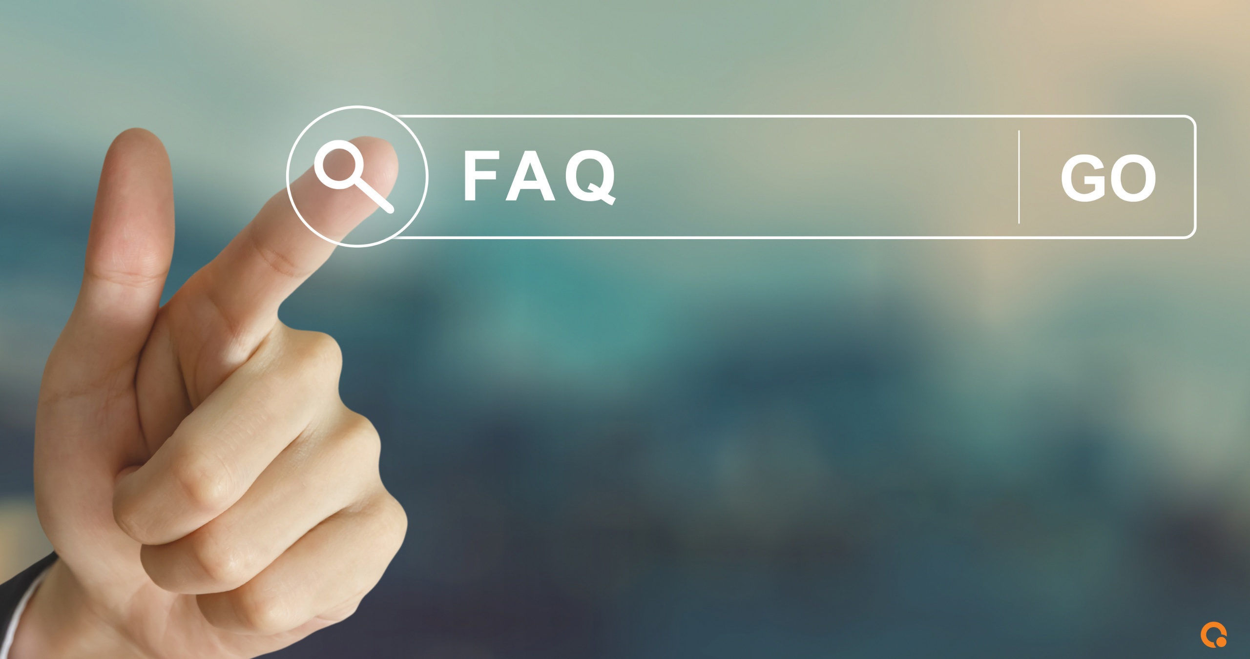 Image depicting a finger touching a screen with the words FAQs and a Go button.