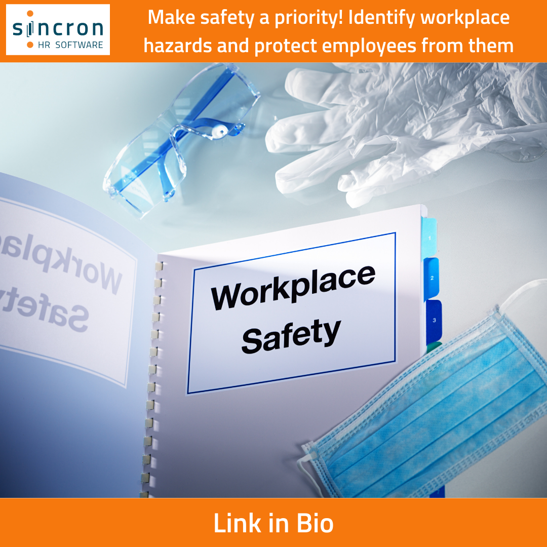 Sincron HR Blog Post: 6 Steps to Improving Workplace Health and Safety - Picture of a workplace safety duotang with surgical mask and eye goggles